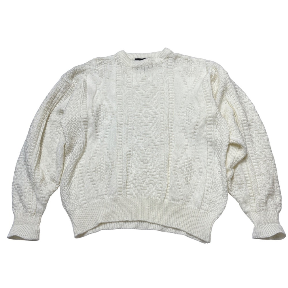 Vintage Expressions Sweater Mens XL White Textured 3D‎ Knit Pullover Grandpa